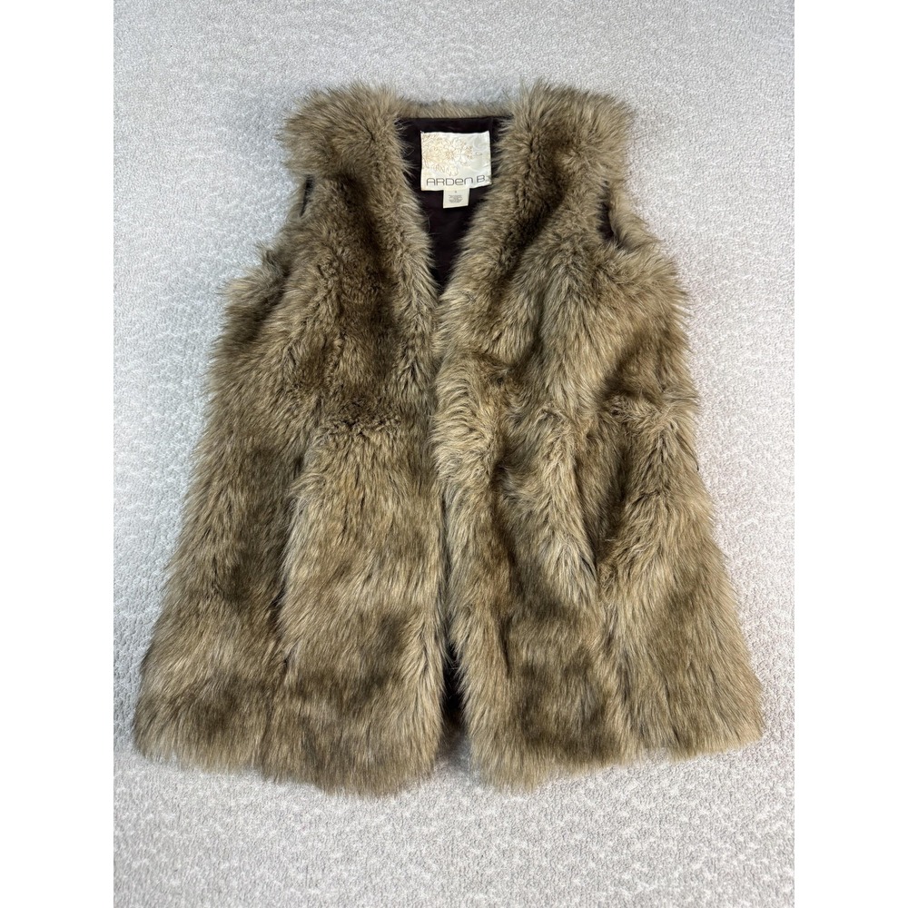Arden B. Y2K Vest Womens Small Brown Faux Fur Open Front Lined Sleeveless Plush
